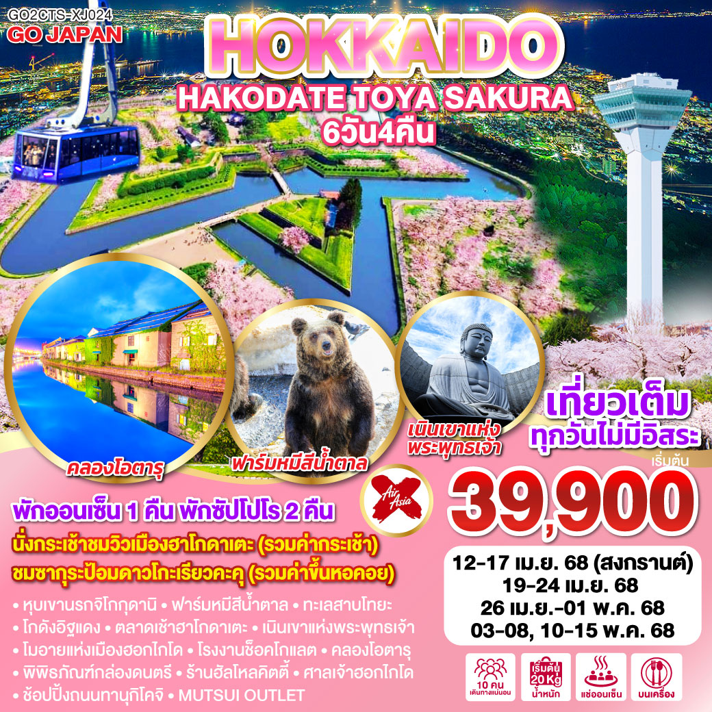 HOKKAIDO HAKODATE TOYA SAKURA 6D 4N โดยสายการบินแอร์เอเชีย เอ็กซ์ [XJ]