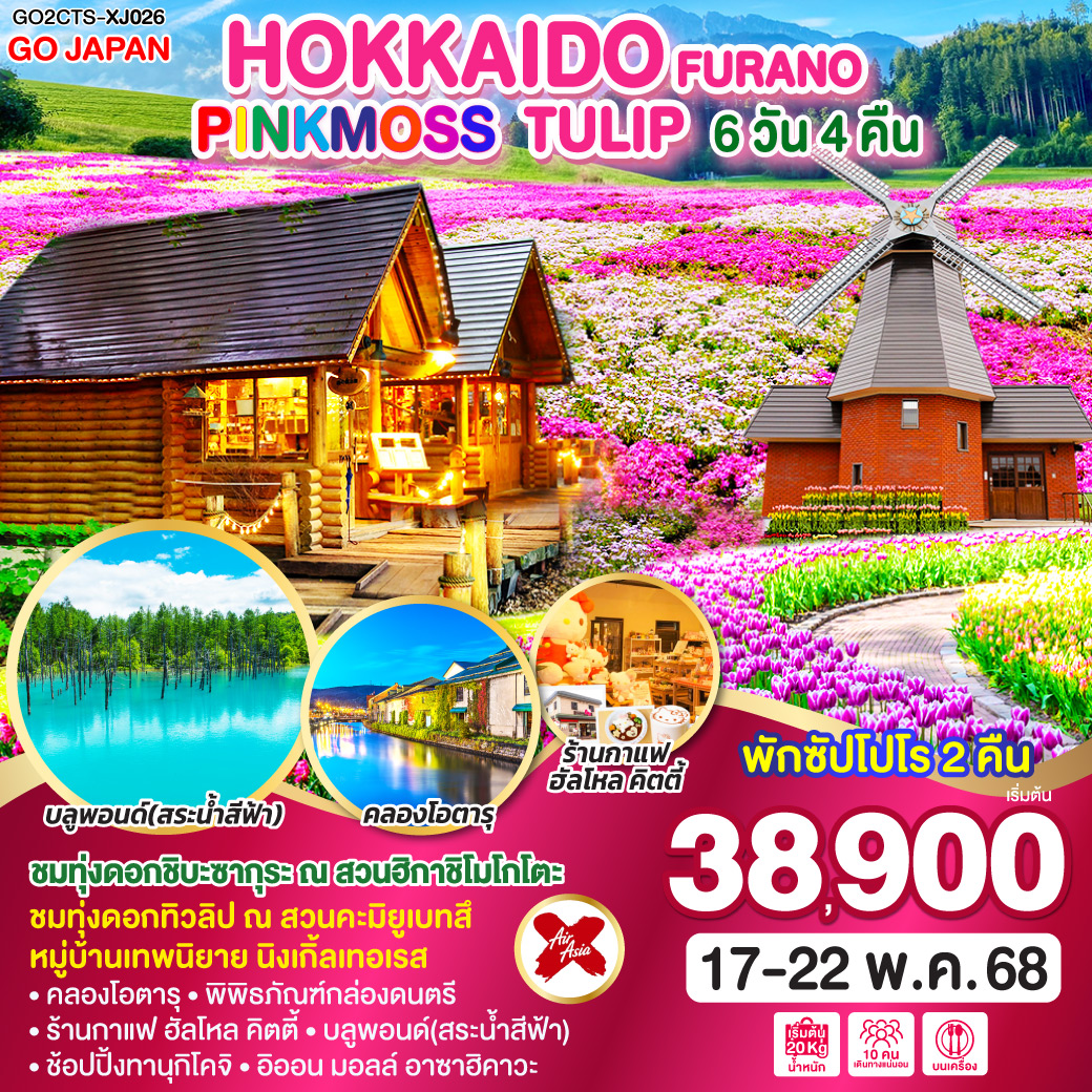 HOKKAIDO FURANO PINKMOSS TULIP 6D 4N โดยสายการบินไทยแอร์เอเชีย เอ็กซ์ [XJ]