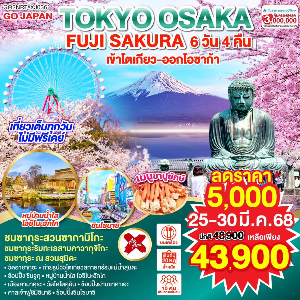 TOKYO FUJI OSAKA SAKURA 6D 4N  โดยสายการบินไทยแอร์เอเชีย เอ็กซ์ [XJ]