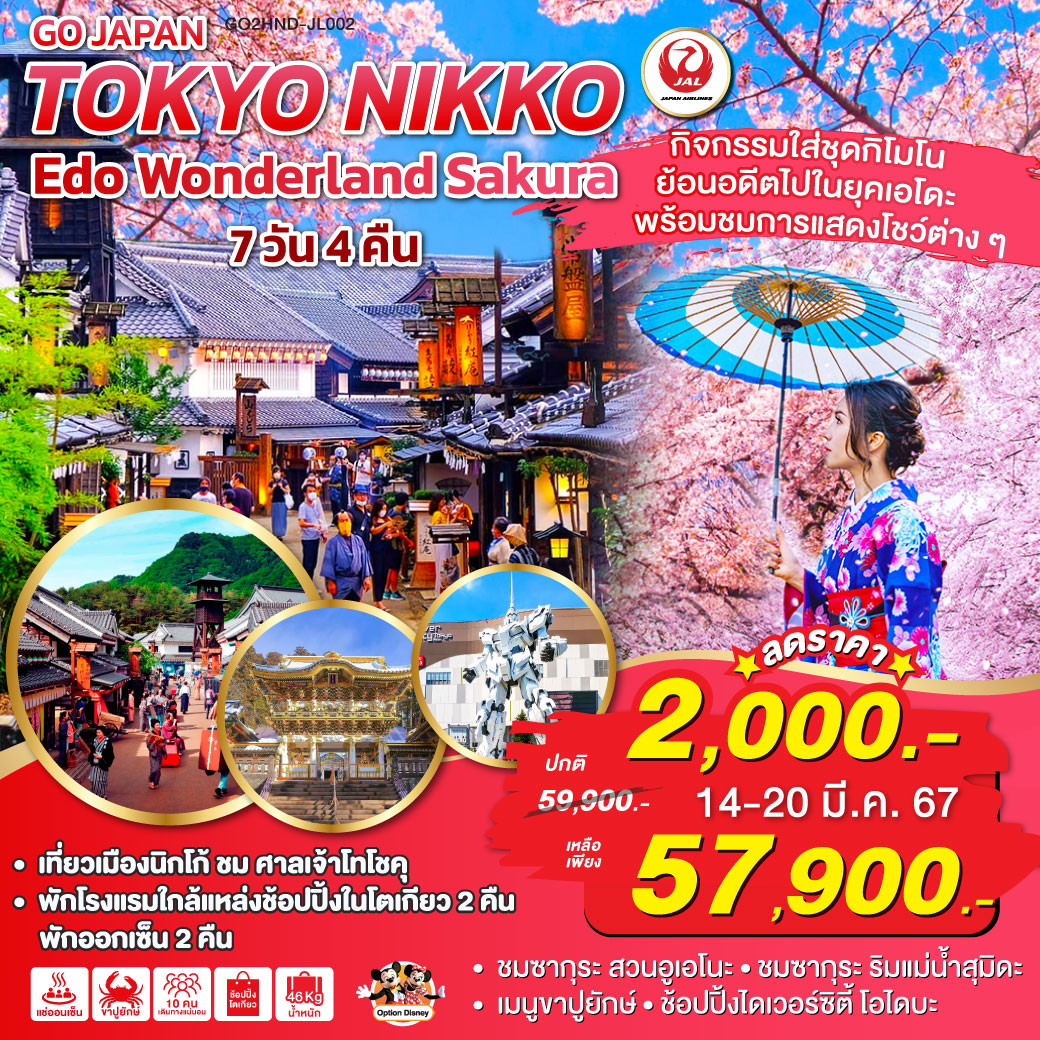 TOKYO NIKKO EDO WONDERLAND SAKURA  7D4N โดยสายการบินเจแปนแอร์ไลน์ (JL)